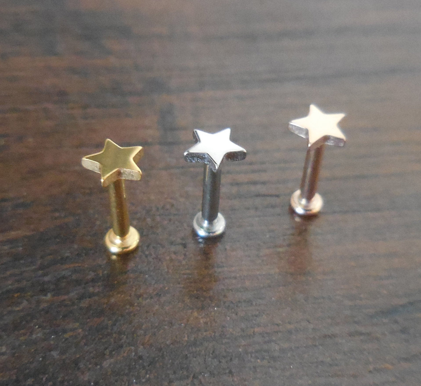16G, 18G, 20G Cartilage Earring Threadless FlatBack Mini Star Labret Stud Tragus Helix Push Pin Conch Earrings Gold Tone Rose Stud