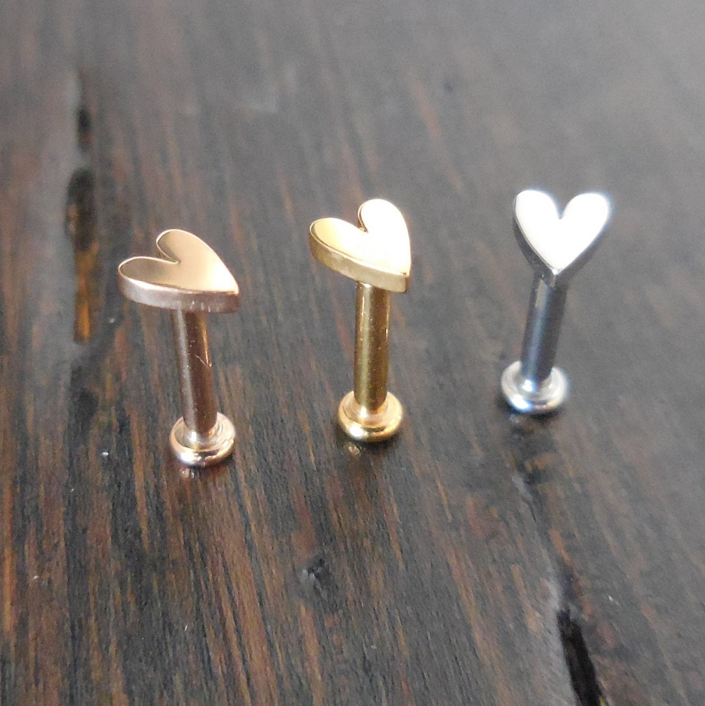 Heart Mini Cartilage Earring Threadless Push Pin Conch Labret Tragus Helix Gold Tone Nose Stud