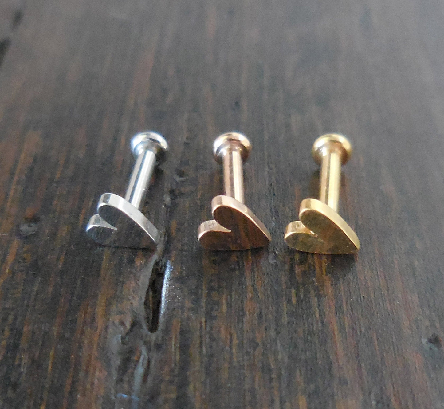 Heart Mini Cartilage Earring Threadless Push Pin Conch Labret Tragus Helix Gold Tone Nose Stud