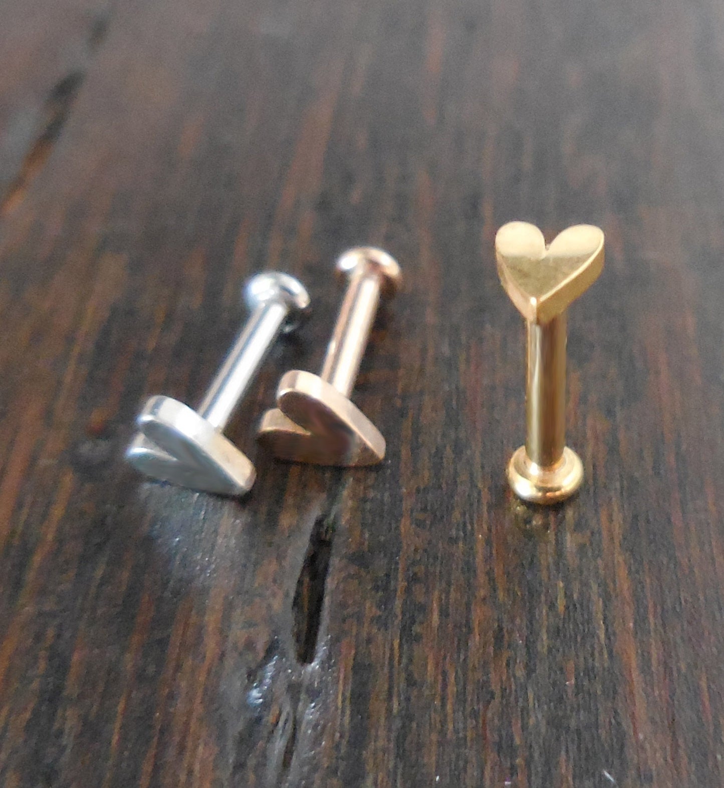 Heart Mini Cartilage Earring Threadless Push Pin Conch Labret Tragus Helix Gold Tone Nose Stud