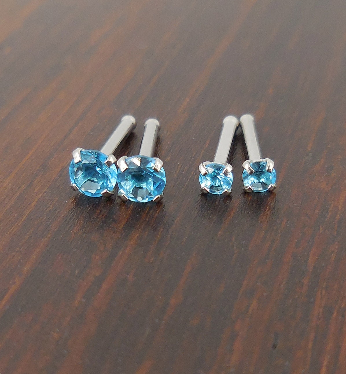 Pair 2mm or 3mm Prong Set 20G 18G Nose Stud Bones Rings Stainless Steel Rainbow Prism AB Crystal CZ 20G 18G