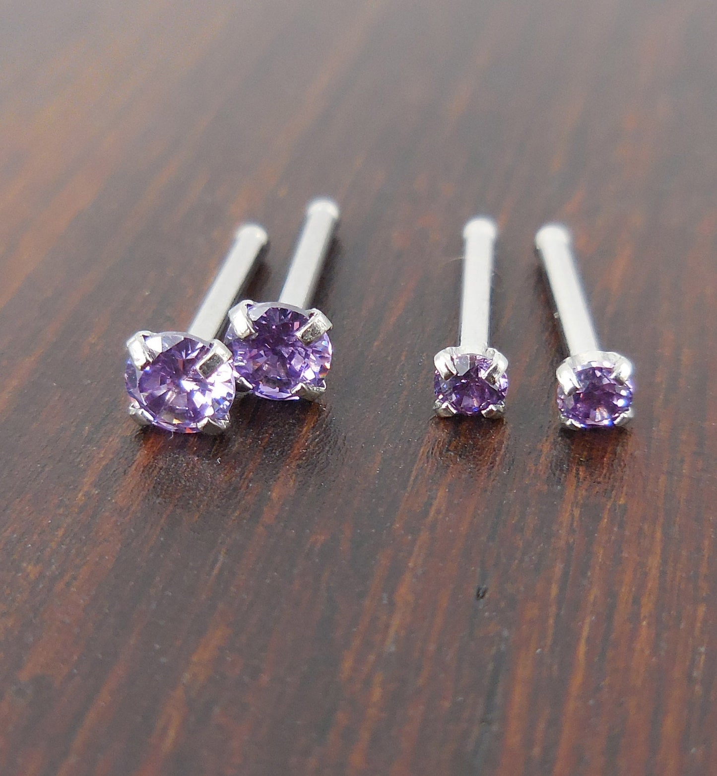 Pair 2mm or 3mm Prong Set 20G 18G Nose Stud Bones Rings Stainless Steel Rainbow Prism AB Crystal CZ 20G 18G