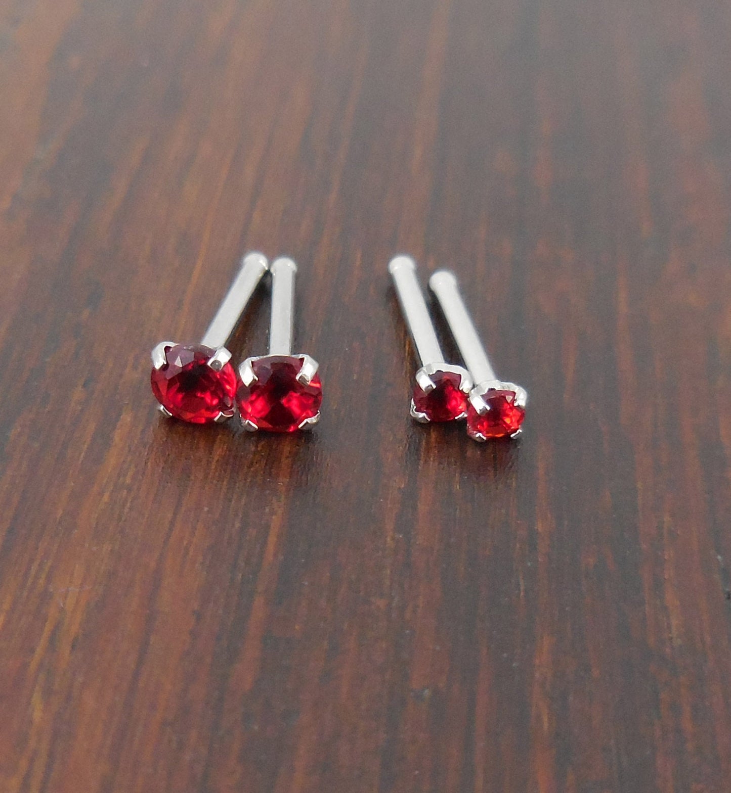 Pair 2mm or 3mm Prong Set 20G 18G Nose Stud Bones Rings Stainless Steel Rainbow Prism AB Crystal CZ 20G 18G