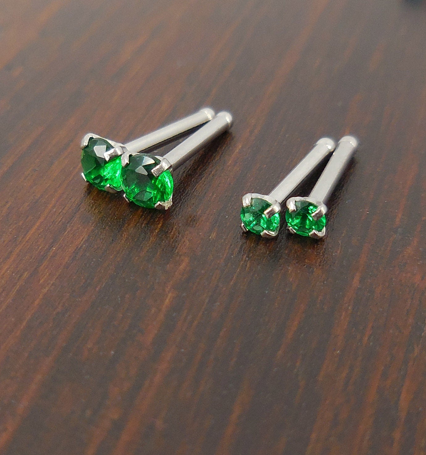 Pair 2mm or 3mm Prong Set 20G 18G Nose Stud Bones Rings Stainless Steel Rainbow Prism AB Crystal CZ 20G 18G