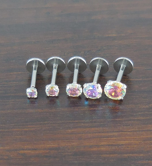 18g 2mm-4mm AB Cubic Zirconia Implant Solid Titanium Grade 23 Monroe Labret Tragus Cartilage Earrings Push Pin Threadless Triple Helix