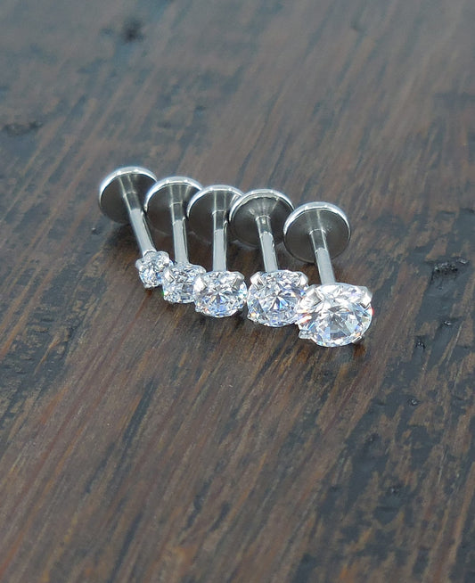 18g 2mm-4mm Solid Titanium Grade 23 Monroe Labret Clear Cubic Zirconia Tragus Cartilage Earrings Push Pin Threadless Triple Helix Jewelry