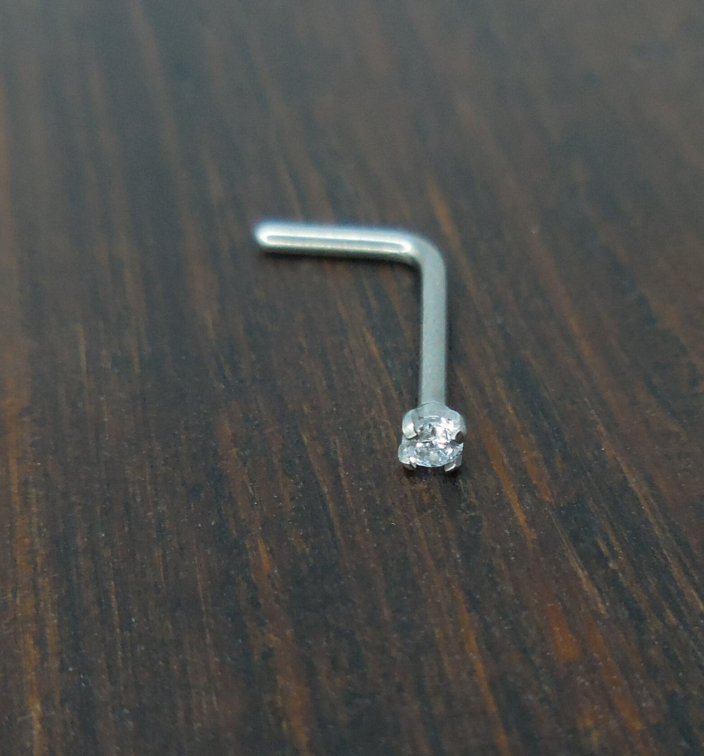 Solid Titanium Nose Rings Clear Cubic Zirconia 1.5mm 3mm Silver L Shape 20G 18G Bend Stud Ring Implant Grade