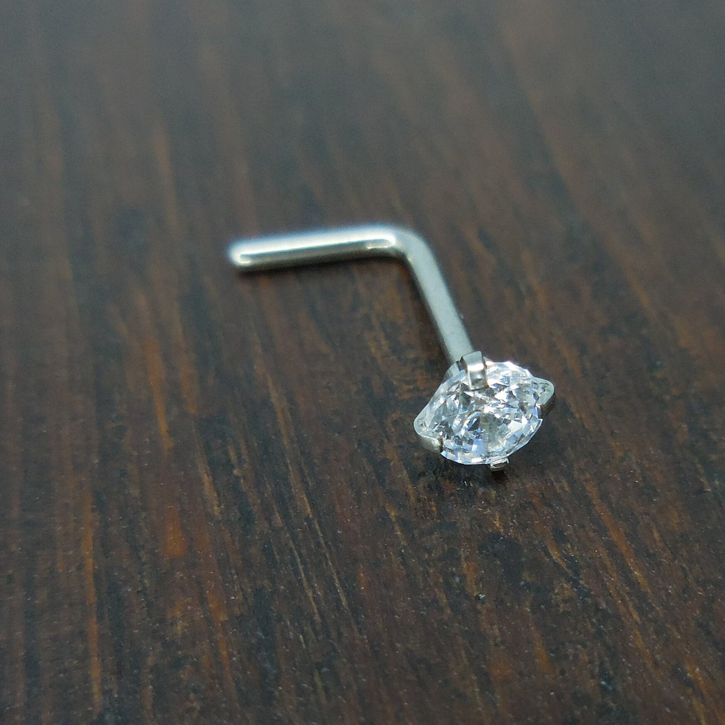 Solid Titanium Nose Rings Clear Cubic Zirconia 1.5mm 3mm Silver L Shape 20G 18G Bend Stud Ring Implant Grade