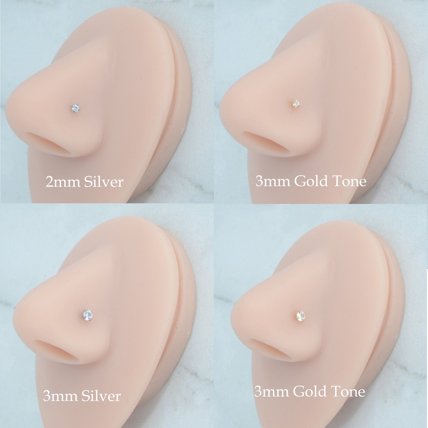 NEW-2mm/3mm L Shape Nose Rings -Implant Grade Titanium- Small Petite Stud Gold Tone 20G/18G -L Bend Nose Ring- Clear CZ Nose Screw