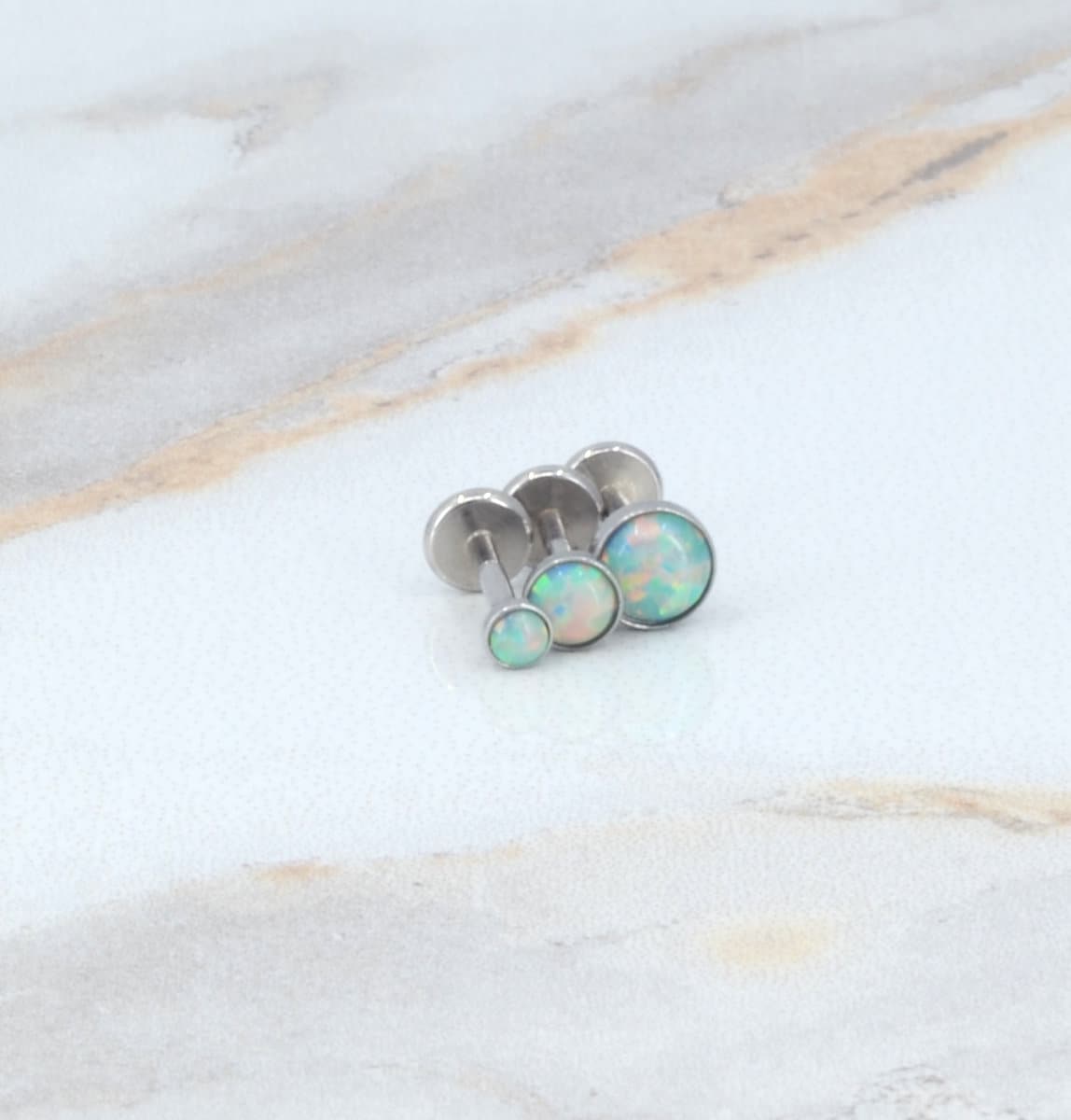 Flat Back Earrings Threadless Dainty Aqua Opal Gem 16G/18G/20G Push Pin Nose Ring Cartilage Piercing Gold Tone Labret Stud Helix 2-4mm