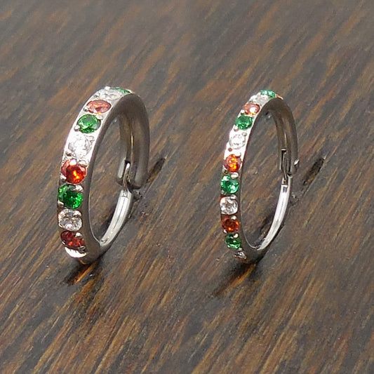 8mm 18G/20G Surgical Steel Hinged Clicker Nose Stud/Hinged Segment CZ Crystal Hoop Ring/Cartilage Helix/Nose Septum Ring /Christmas Colors