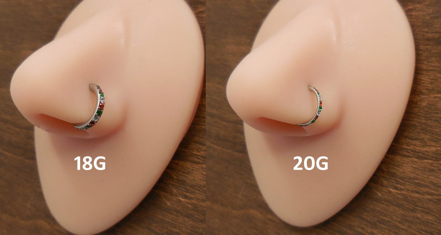 8mm 18G/20G Surgical Steel Hinged Clicker Nose Stud/Hinged Segment CZ Crystal Hoop Ring/Cartilage Helix/Nose Septum Ring /Christmas Colors