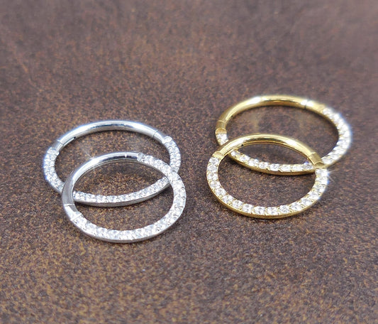 18G/20G Hinged Clicker Nose Hoop · Gold Tone Clear CZ Septum Nose Hoops · Septum Clicker Nose Ring Hoop · Surgical Steel 8mm Nose Ring Hoop