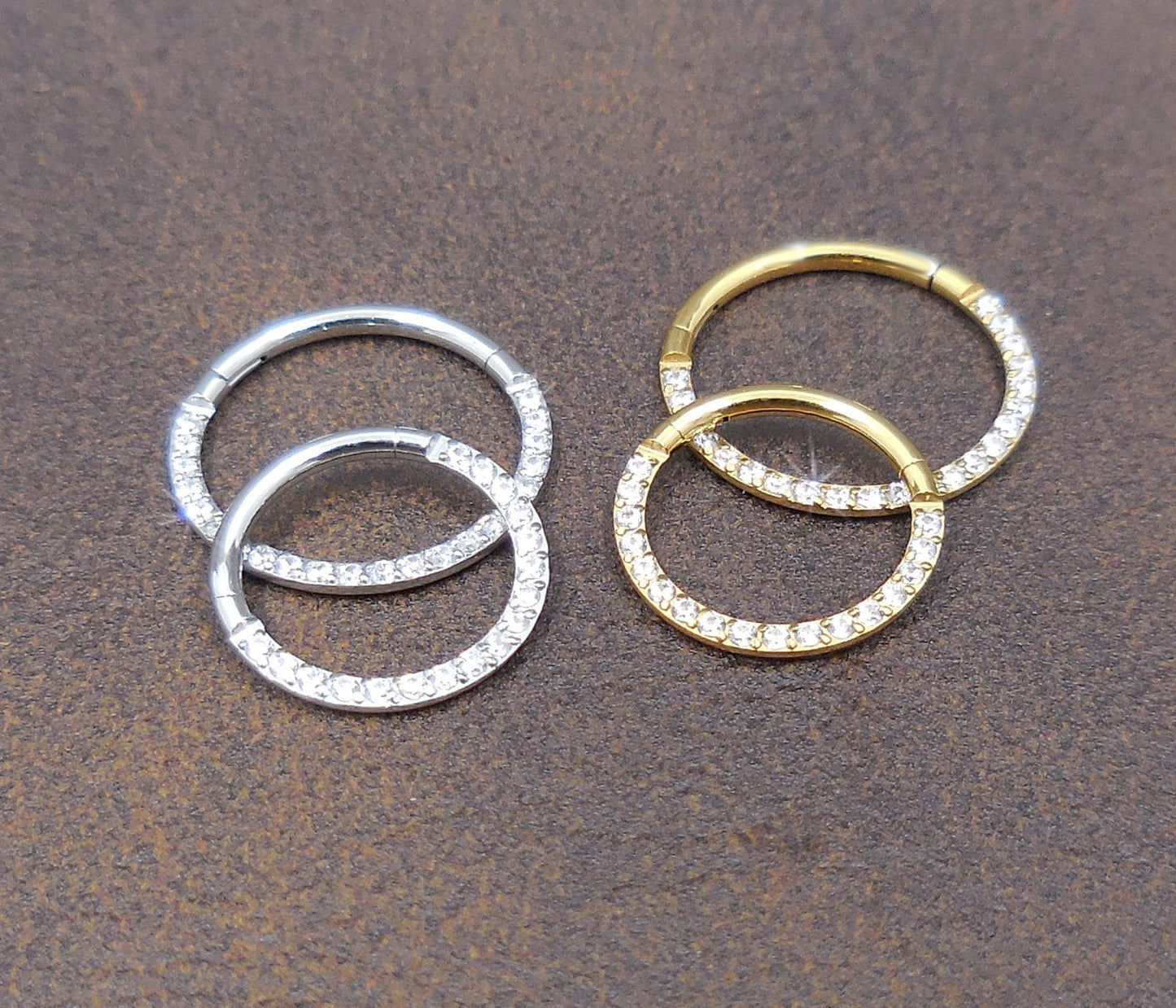 18G/20G Hinged Clicker Nose Hoop · Gold Tone Clear CZ Septum Nose Hoops · Septum Clicker Nose Ring Hoop · Surgical Steel 8mm Nose Ring Hoop