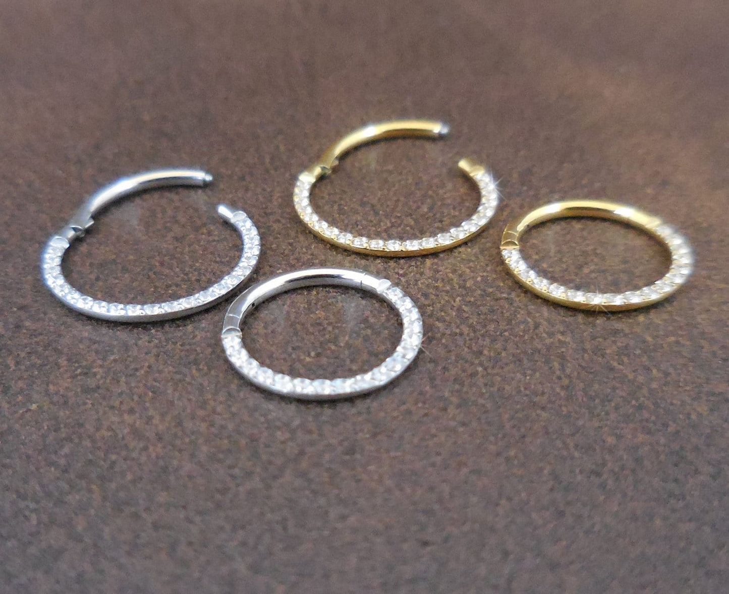 18G/20G Hinged Clicker Nose Hoop · Gold Tone Clear CZ Septum Nose Hoops · Septum Clicker Nose Ring Hoop · Surgical Steel 8mm Nose Ring Hoop