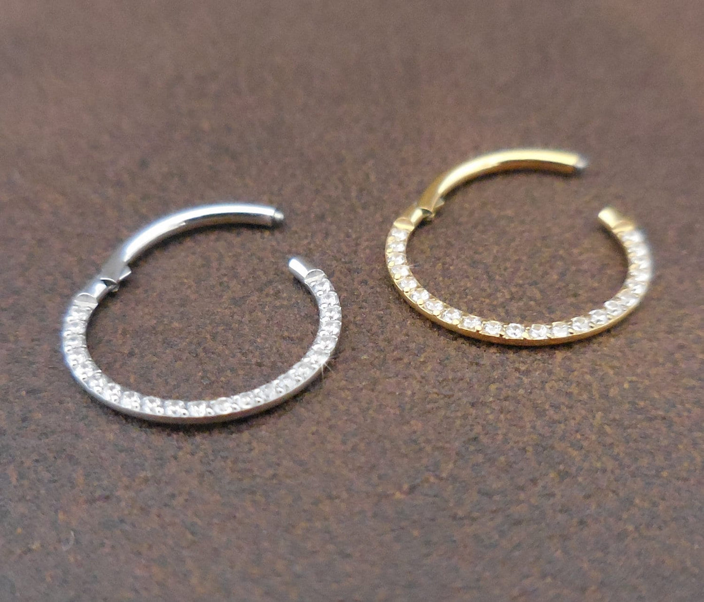 18G/20G Hinged Clicker Nose Hoop · Gold Tone Clear CZ Septum Nose Hoops · Septum Clicker Nose Ring Hoop · Surgical Steel 8mm Nose Ring Hoop