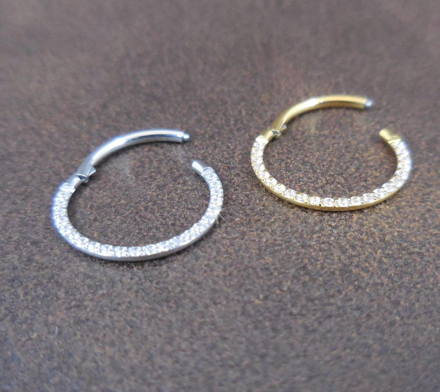 18G/20G Hinged Clicker Nose Hoop · Gold Tone Clear CZ Septum Nose Hoops · Septum Clicker Nose Ring Hoop · Surgical Steel 8mm Nose Ring Hoop