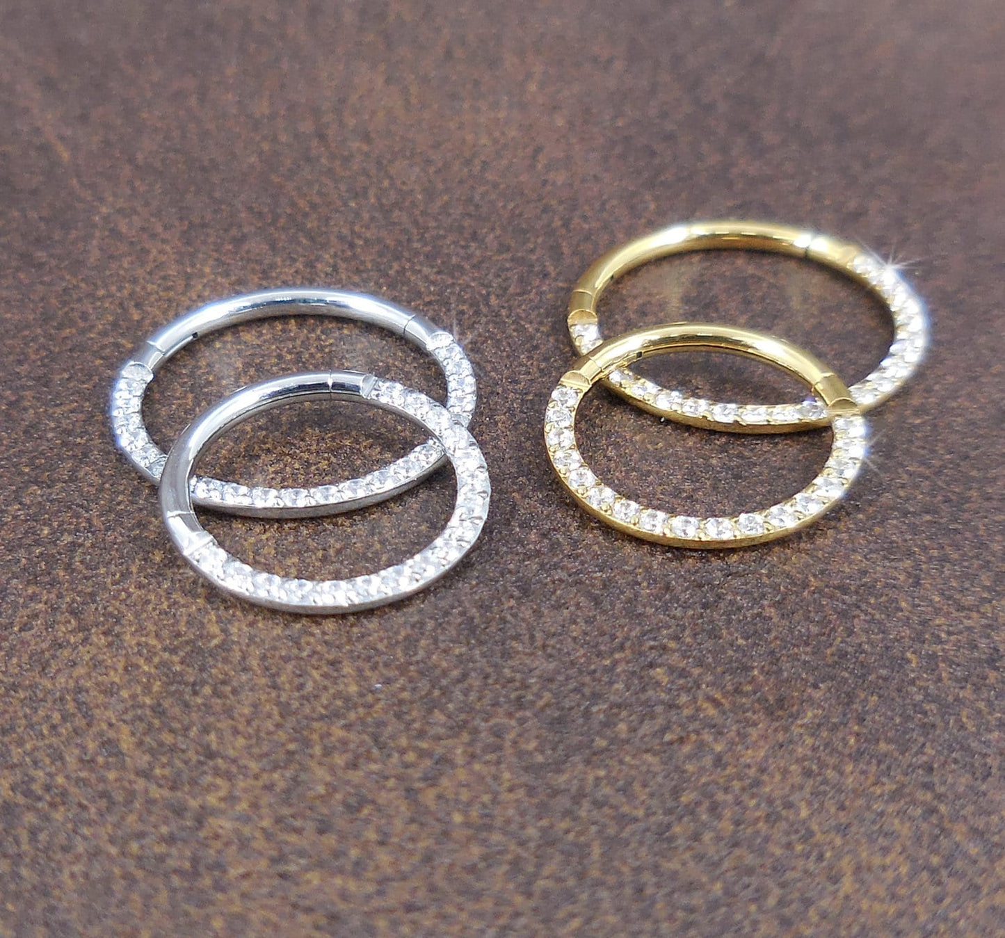 18G/20G Hinged Clicker Nose Hoop · Gold Tone Clear CZ Septum Nose Hoops · Septum Clicker Nose Ring Hoop · Surgical Steel 8mm Nose Ring Hoop