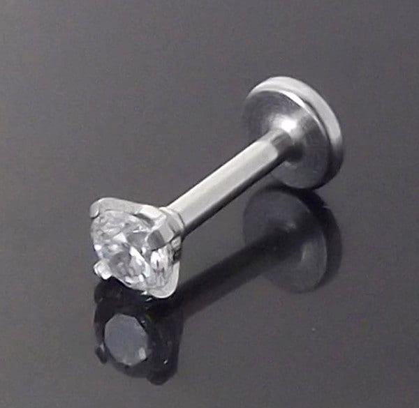 2mm 3mm 4mm Prong Set CZ 18G 1/4" Tragus Ear Triple Forward Helix Medusa Monroe Lip Piercing Stud Bar Earring Internally Threaded