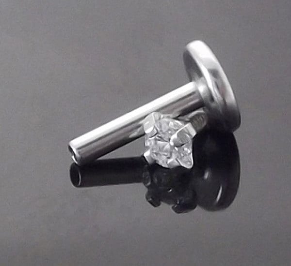 2mm 3mm 4mm Prong Set CZ 18G 1/4" Tragus Ear Triple Forward Helix Medusa Monroe Lip Piercing Stud Bar Earring Internally Threaded