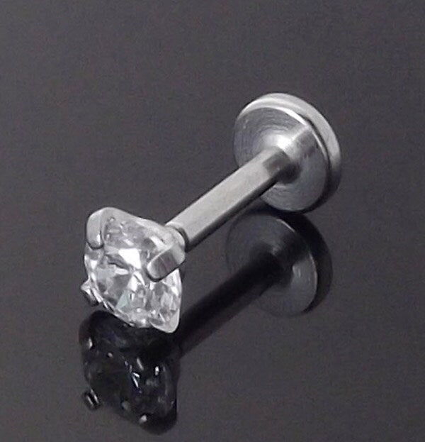 2mm 3mm 4mm Prong Set CZ 18G 1/4" Tragus Ear Triple Forward Helix Medusa Monroe Lip Piercing Stud Bar Earring Internally Threaded