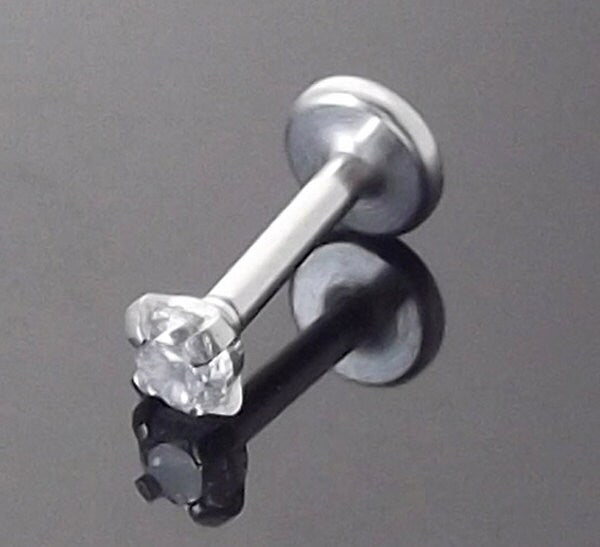 18g 2mm 2.5mm or 3mm Tragus Jewelry 1/4" 6mm Cartilage Triple Helix Piercing Bar Ear Nose Ring Cubic Zirconia Earring Stainless Steel