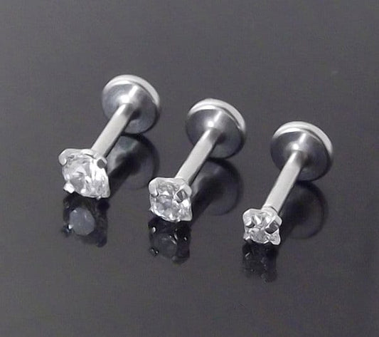 18g 2mm 2.5mm or 3mm Tragus Jewelry 1/4" 6mm Cartilage Triple Helix Piercing Bar Ear Nose Ring Cubic Zirconia Earring Stainless Steel
