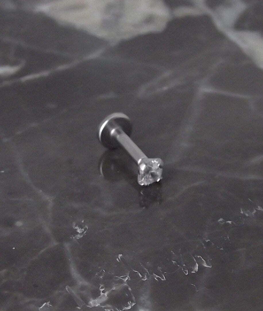 16g 2-3mm Tragus 1/4" 6mm Triple Helix Internally Threaded Ear Ring Prong Set Cubic Zirconia