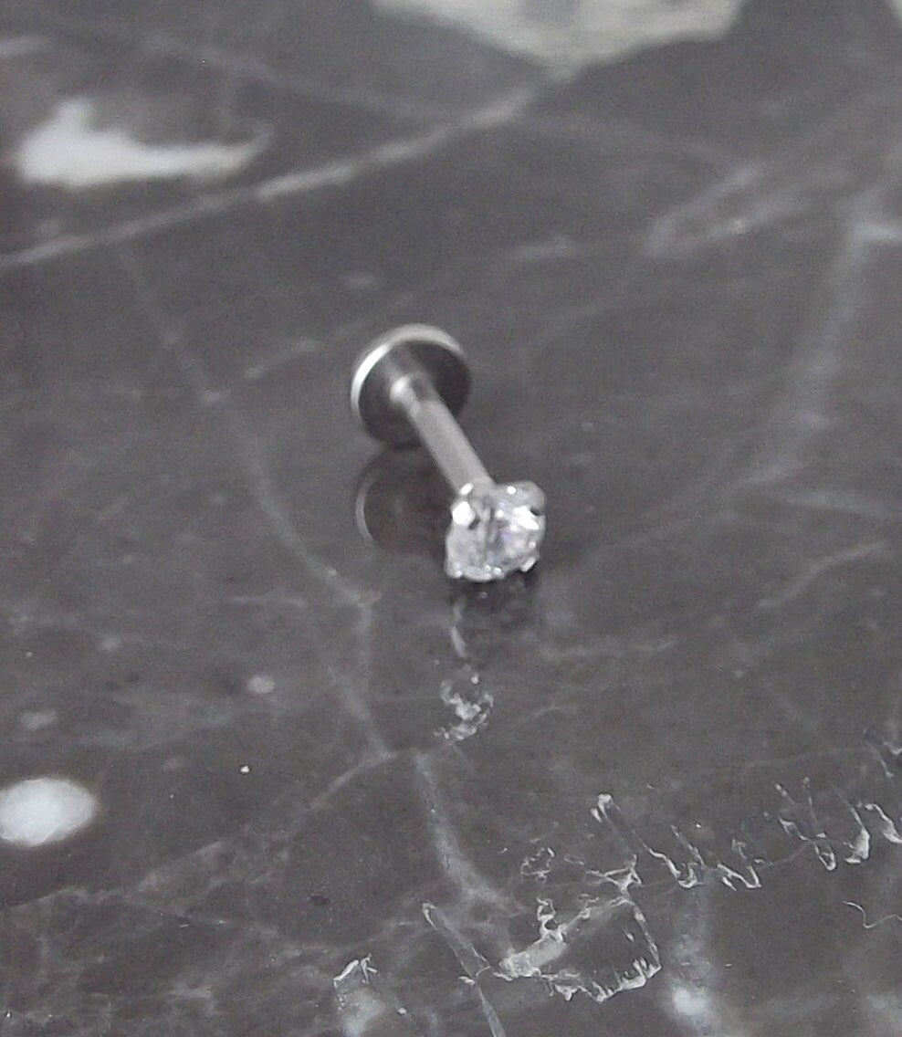 16g 2-3mm Tragus 1/4" 6mm Triple Helix Internally Threaded Ear Ring Prong Set Cubic Zirconia