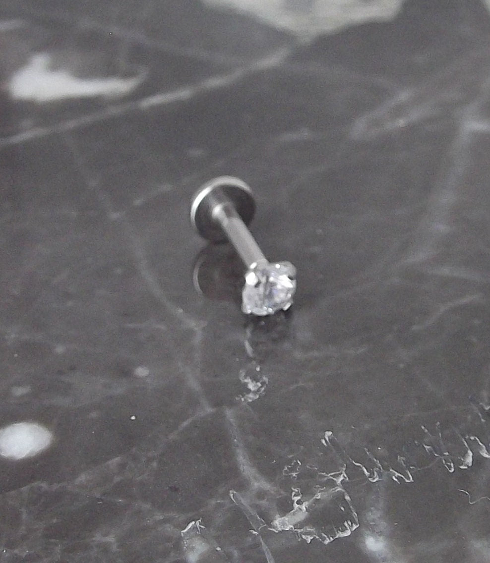 16g 2mm 2.5mm or 3mm Tragus 1/4" 6mm Cartilage Triple Helix Piercing Bar Internally Threaded Ear Ring Prong Set Cubic Zirconia Body Jewelry