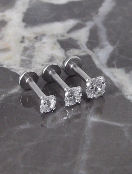 16g 3mm-4mm Clear Prong Set Triple Helix Piercing Bar Ear Internally Threaded Earrings