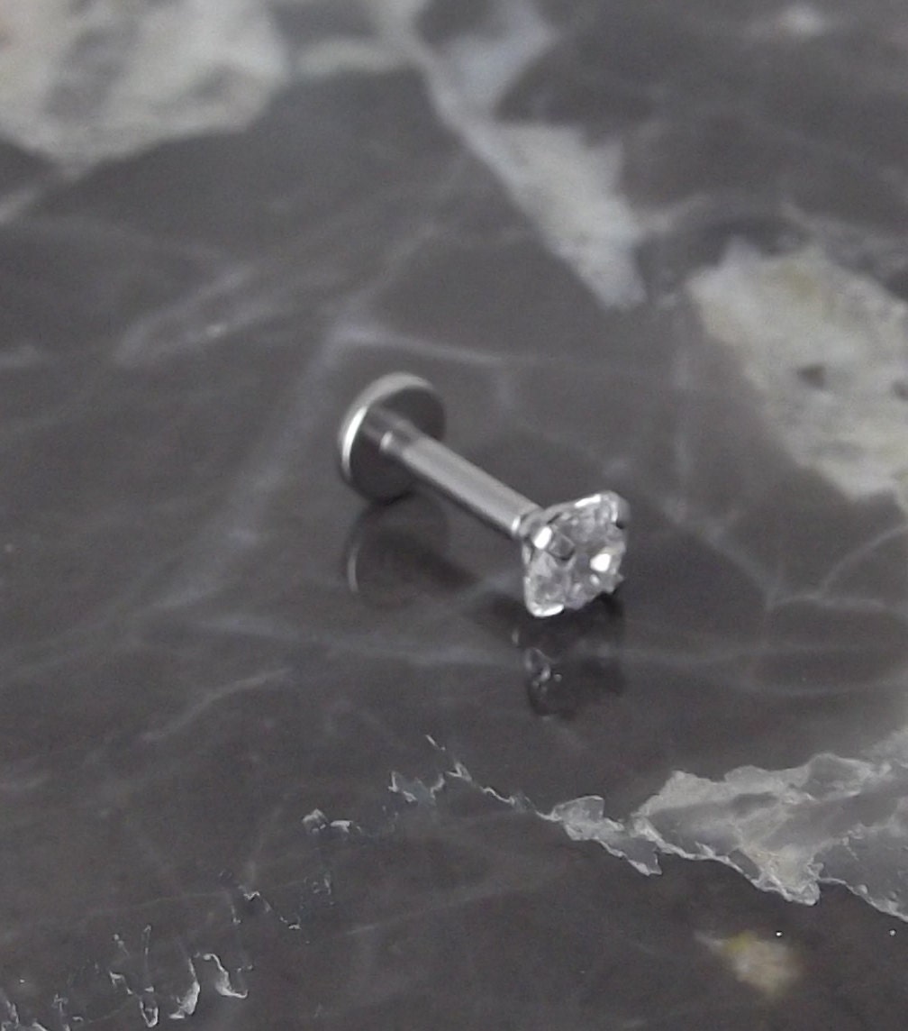 16g 3mm-4mm Clear Prong Set Triple Helix Piercing Bar Ear Internally Threaded Earrings