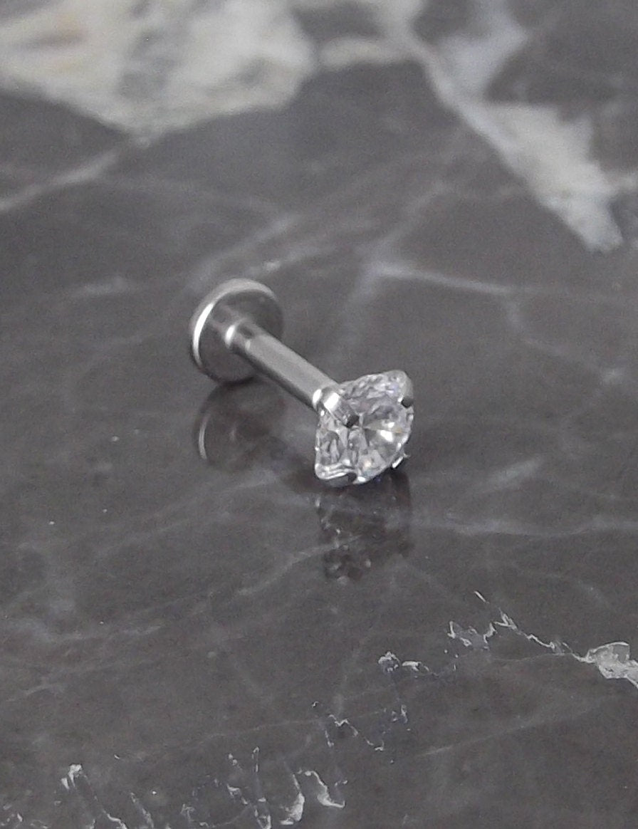 16g 3mm-4mm Clear Prong Set Triple Helix Piercing Bar Ear Internally Threaded Earrings