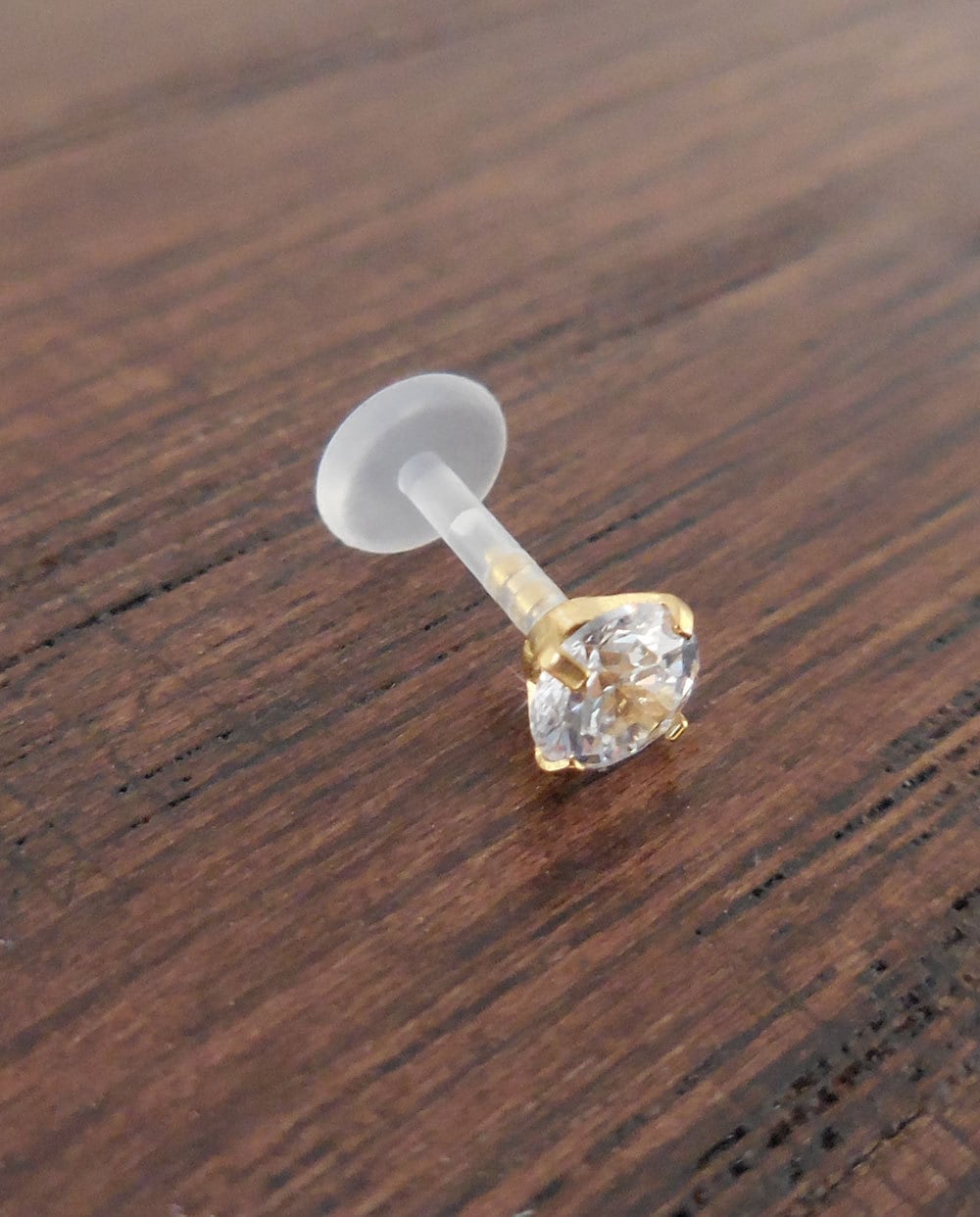 16G 6mm, 8mm or 10mm Gold Tone Titanium Prong Set Clear CZ Triple Forward Helix BioFlex BioPlast Earring Cartilage Tragus Comfortable Rings