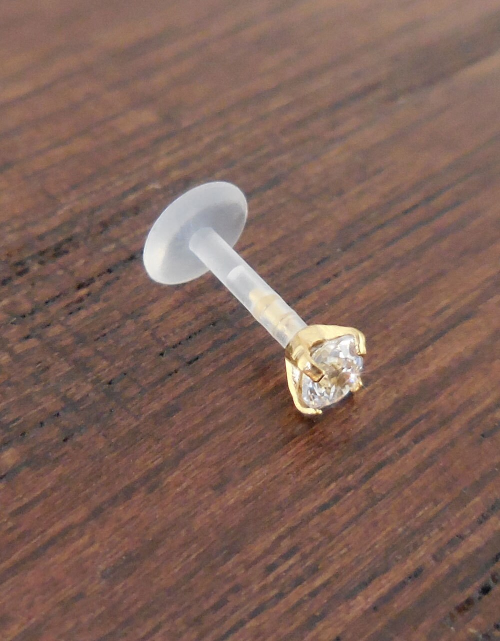 16G 6mm, 8mm or 10mm Gold Tone Titanium Prong Set Clear CZ Triple Forward Helix BioFlex BioPlast Earring Cartilage Tragus Comfortable Rings