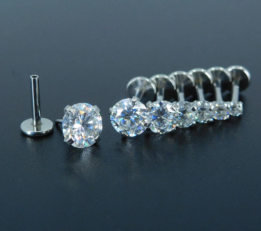 Prong Set Surgical Stainless Steel Moissanite Threadless Flat Back Erarrings