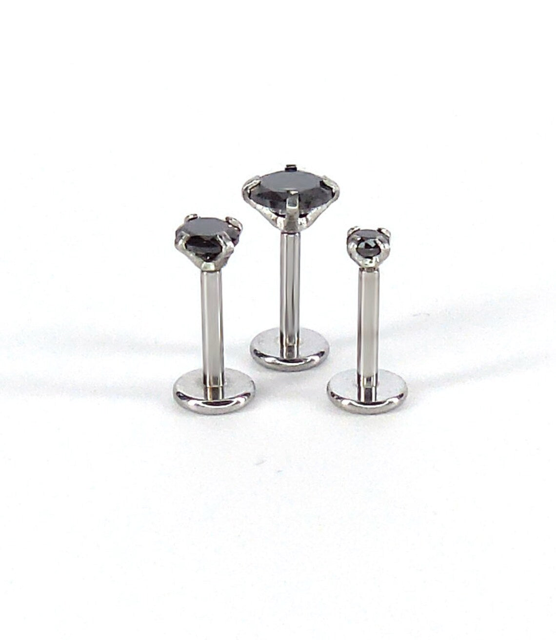 Black CZ Threadless Flat Back Earring: Tragus Piercing Stud - Surgical Steel Push Pin Stud - Tiny Tragus Earring - Cartilage Stud Earring