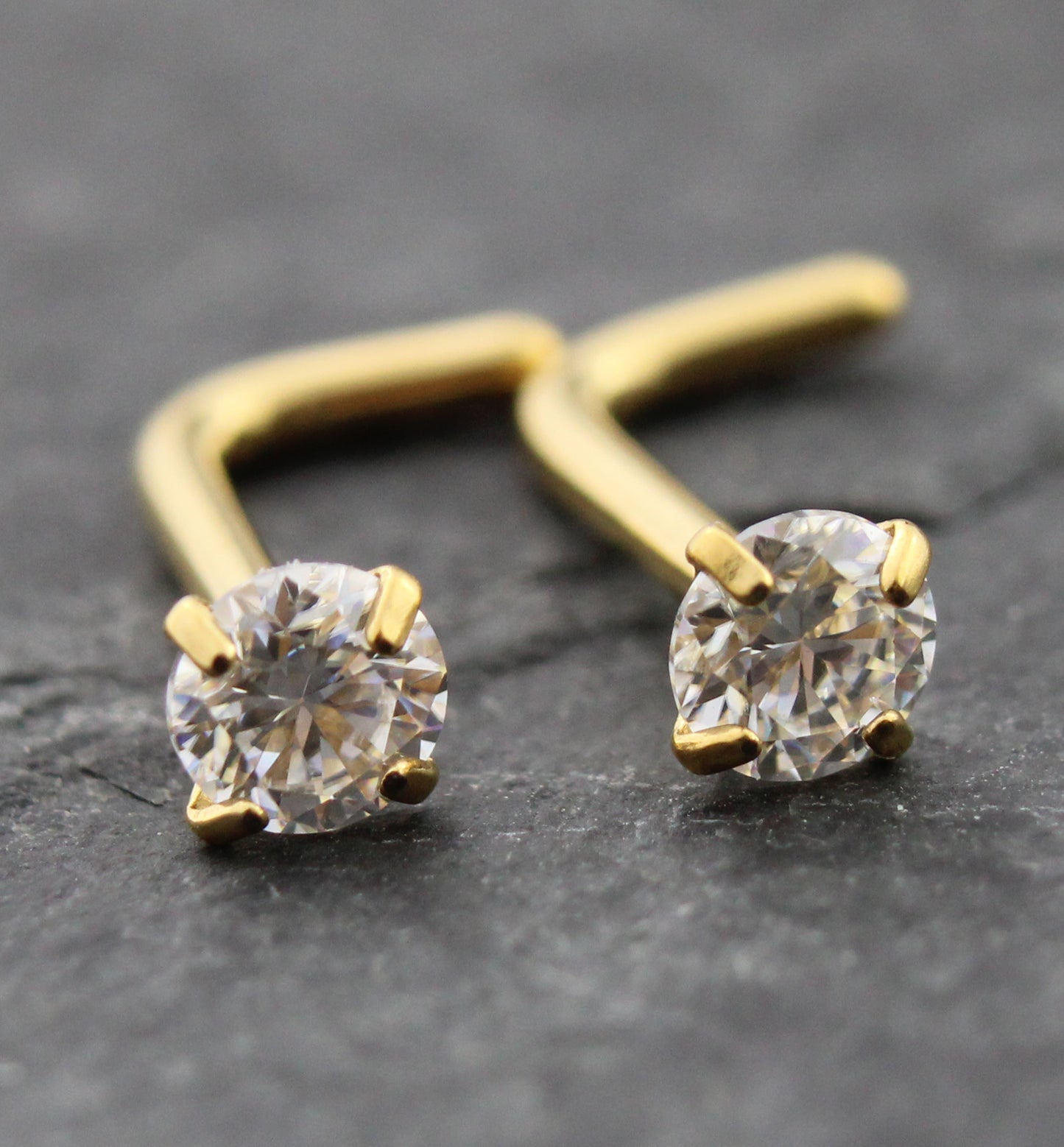 Pair Moissanite Prong Set Nose Rings Stainless Steel L Shape Gold PVD