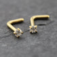 Pair Moissanite Prong Set Nose Rings Stainless Steel L Shape Gold PVD