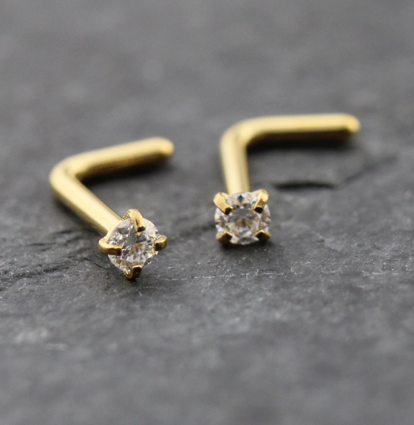 Pair Moissanite Prong Set Nose Rings Stainless Steel L Shape Gold PVD