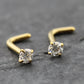 Pair Moissanite Prong Set Nose Rings Stainless Steel L Shape Gold PVD
