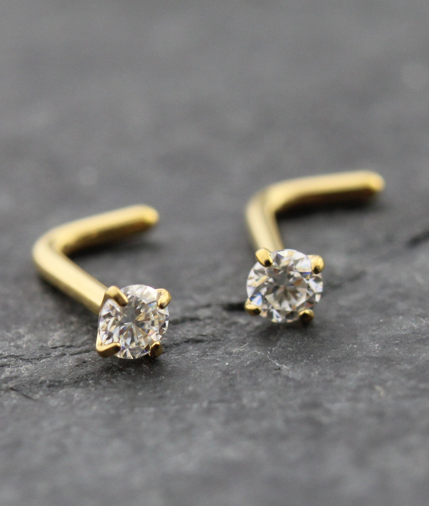 Pair Moissanite Prong Set Nose Rings Stainless Steel L Shape Gold PVD