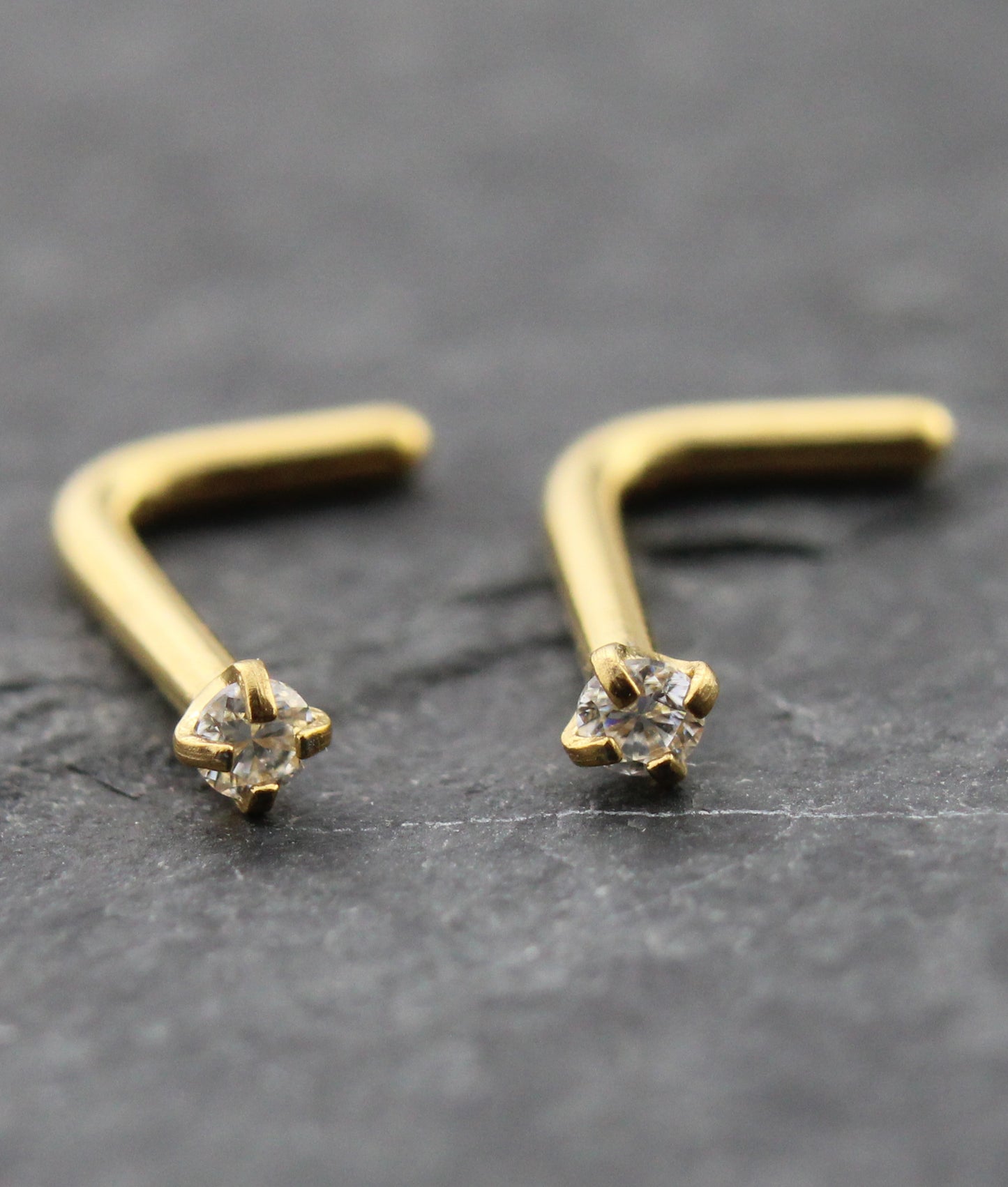 Pair Moissanite Prong Set Nose Rings Stainless Steel L Shape Gold PVD