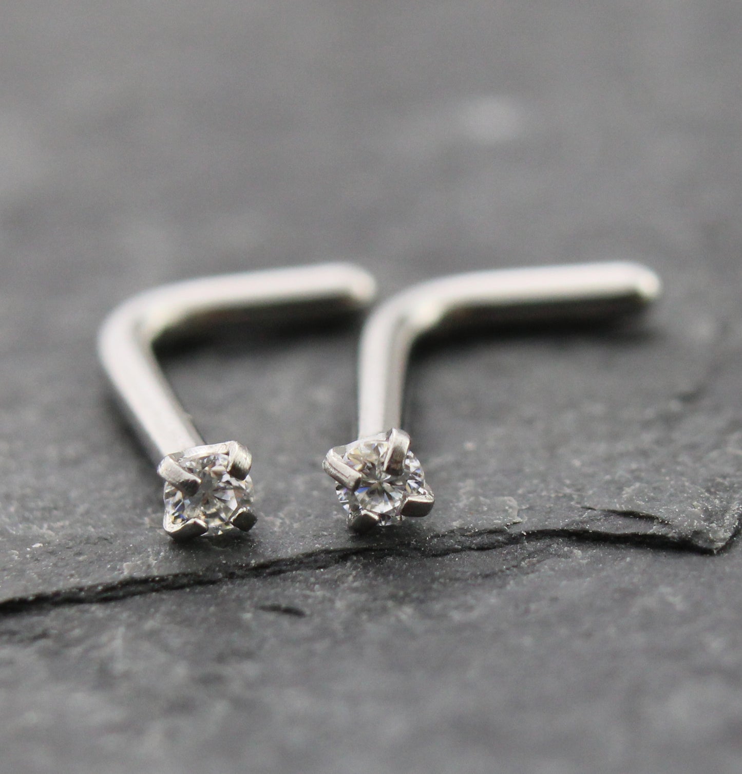 Pair Moissanite Prong Set Nose Rings Stainless Steel L Shape Gold PVD