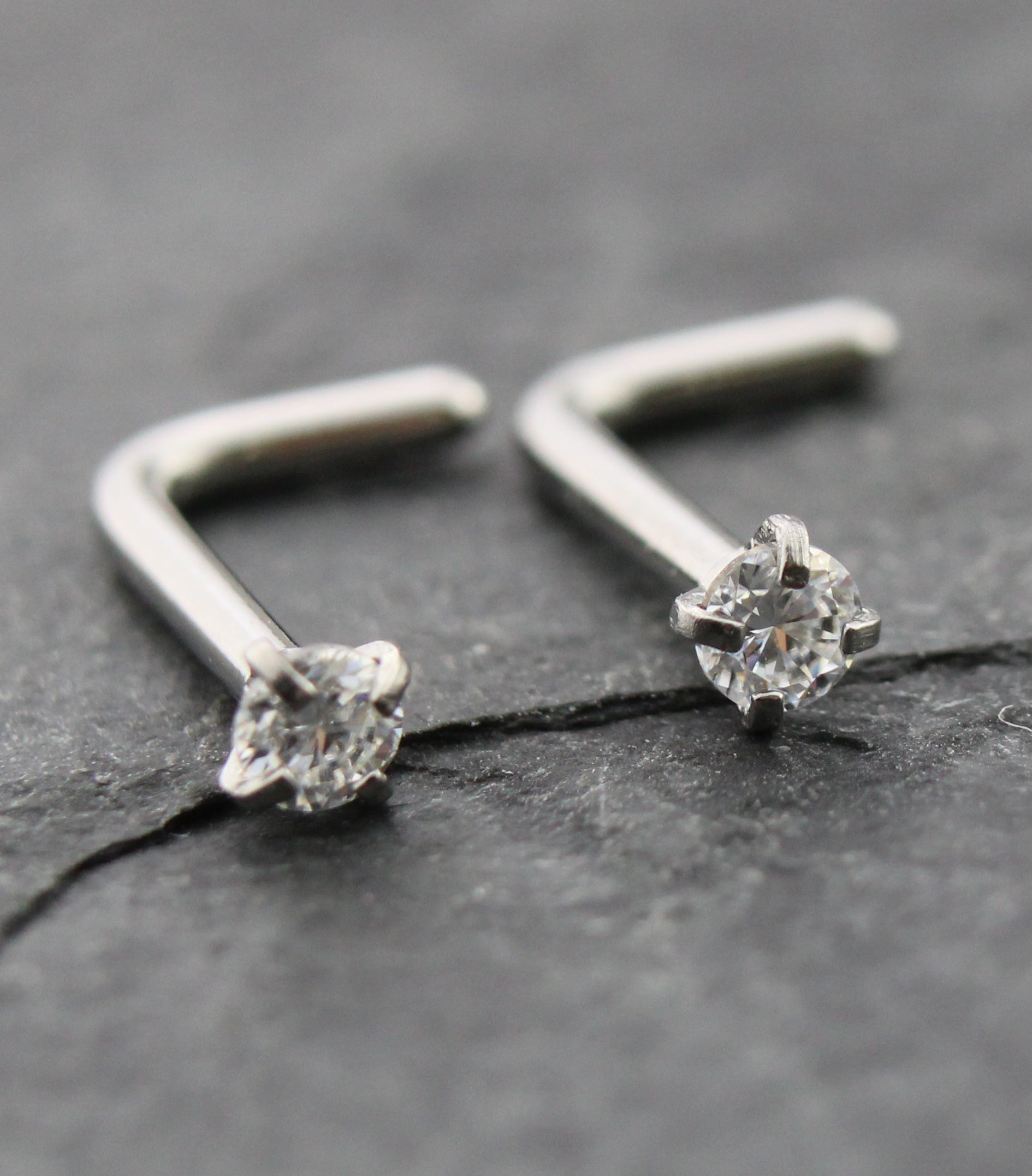 Pair Moissanite Prong Set Nose Rings Implant Grade L Shape Gold PVD