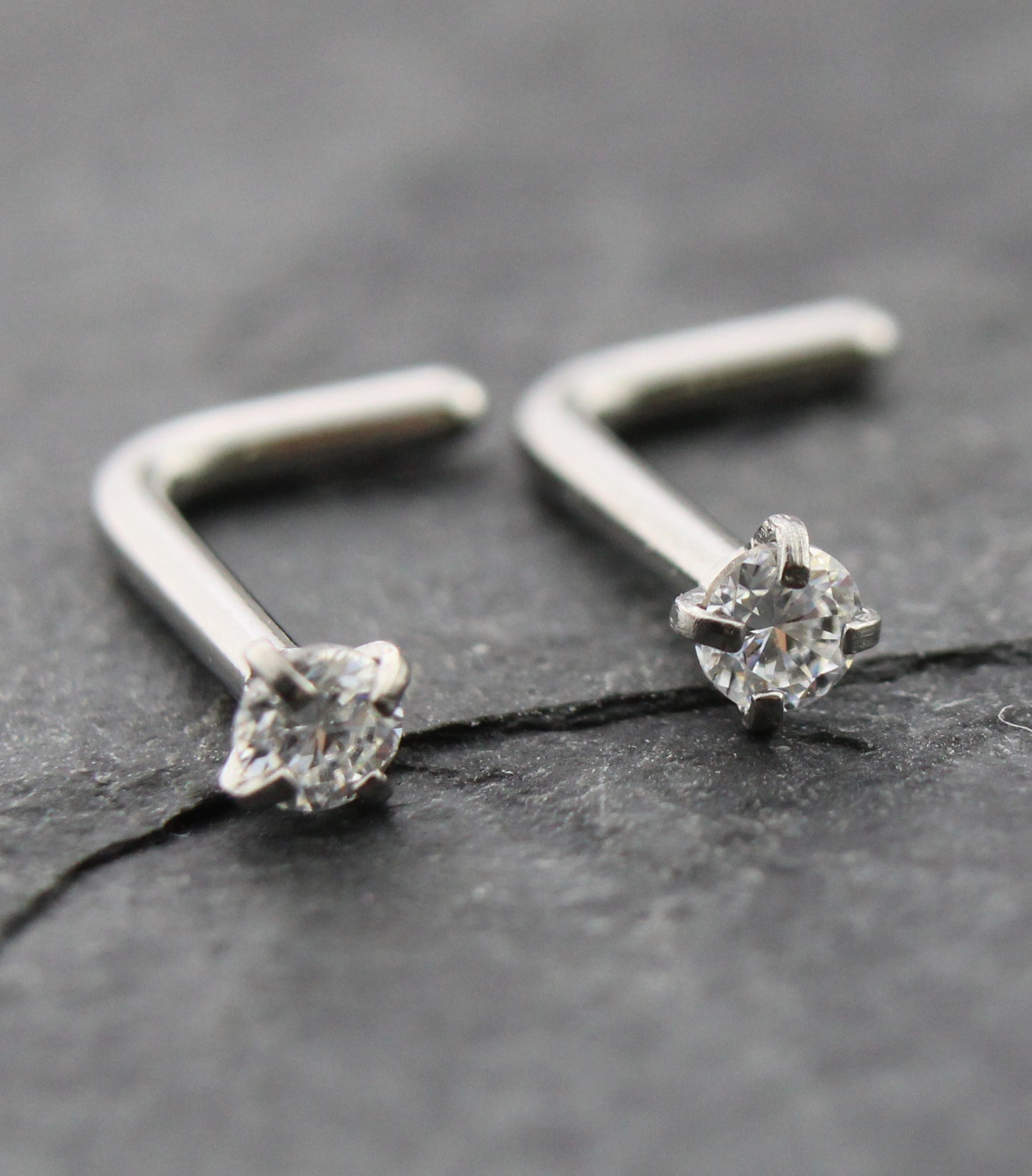 Pair Moissanite Prong Set Nose Rings Stainless Steel L Shape Gold PVD