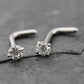 Pair Moissanite Prong Set Nose Rings Stainless Steel L Shape Gold PVD