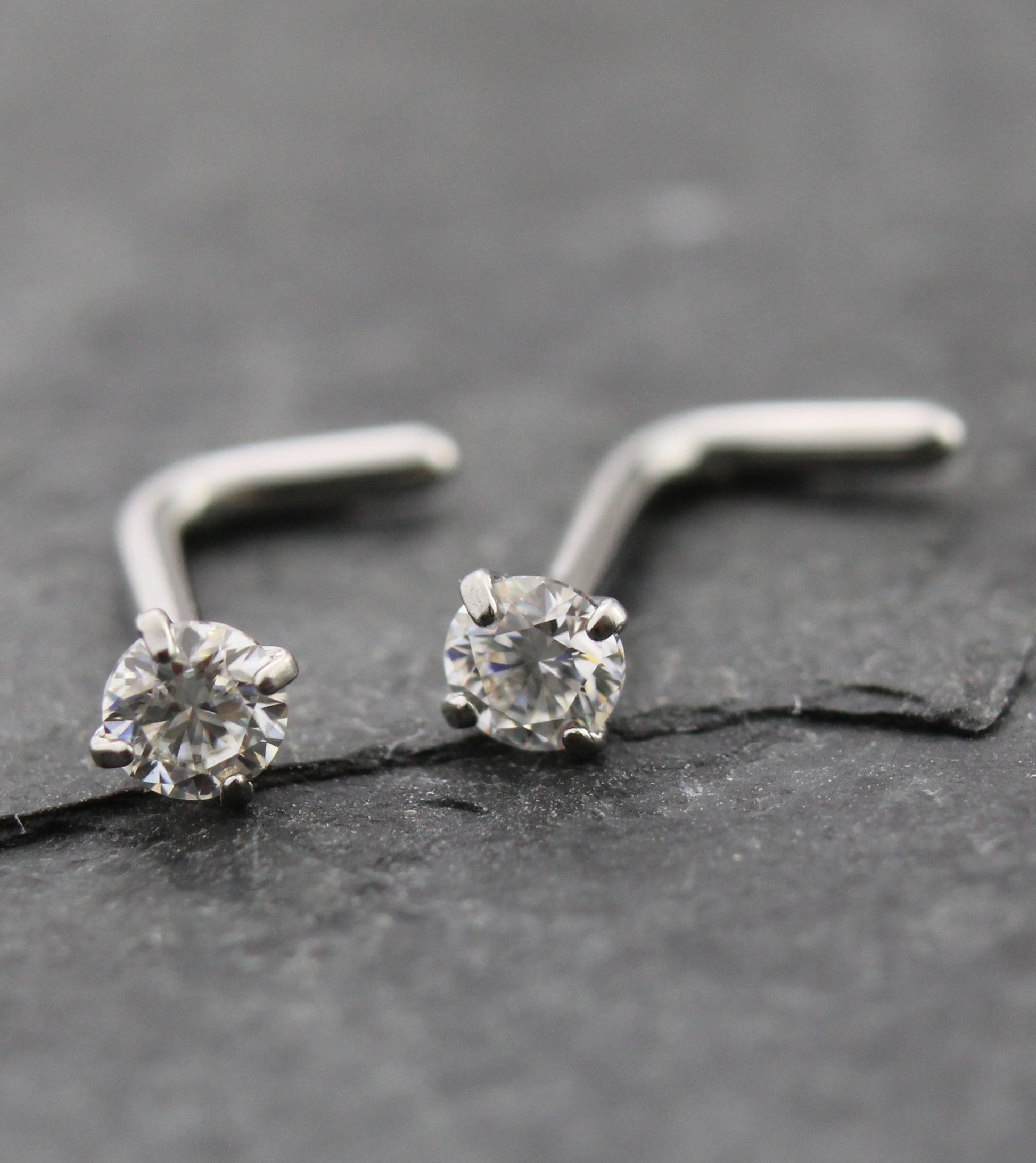 Pair Moissanite Prong Set Nose Rings Implant Grade L Shape Gold PVD