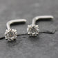 Pair Moissanite Prong Set Nose Rings Stainless Steel L Shape Gold PVD