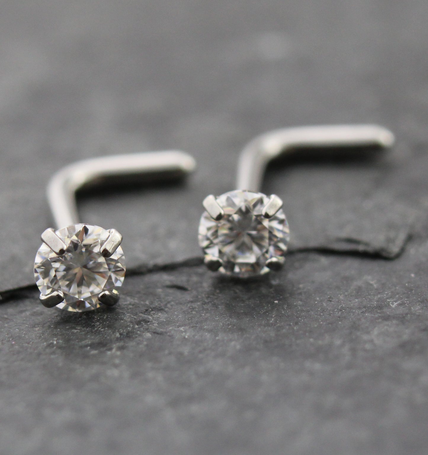 Pair Moissanite Prong Set Nose Rings Stainless Steel L Shape Gold PVD